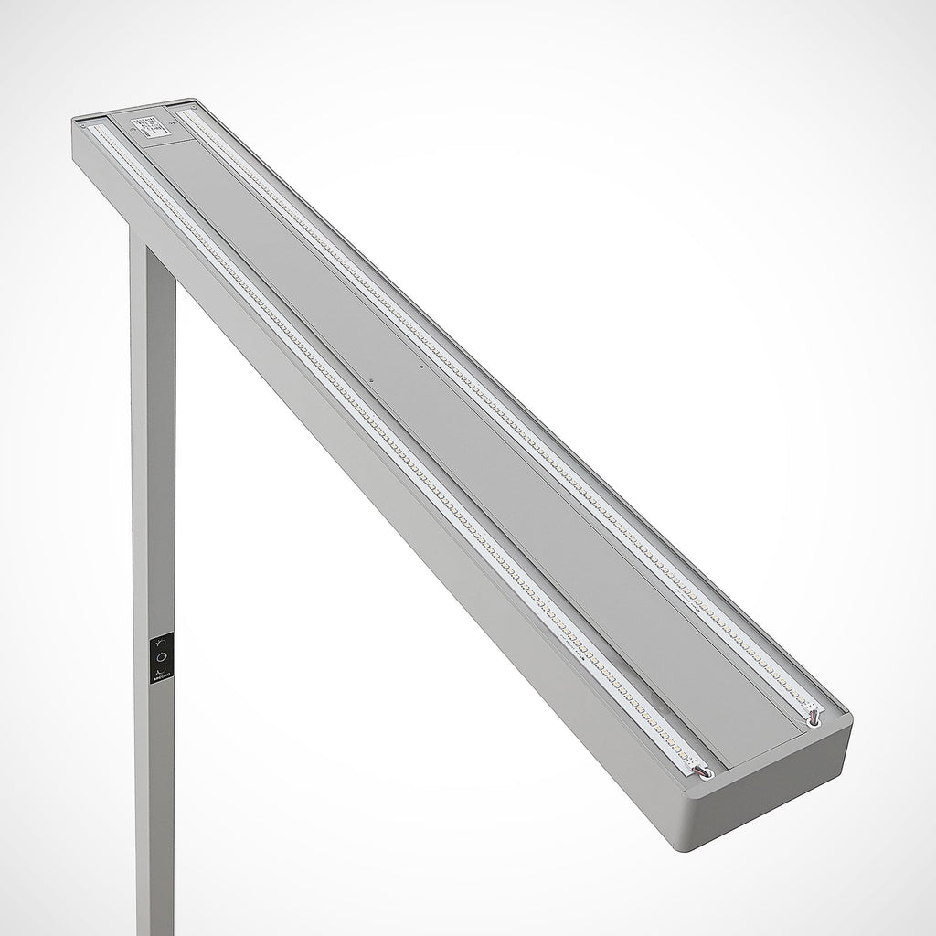 LED kontorgulvlampe Susi dimbar CCT sølv 150W sensor U-formet fot