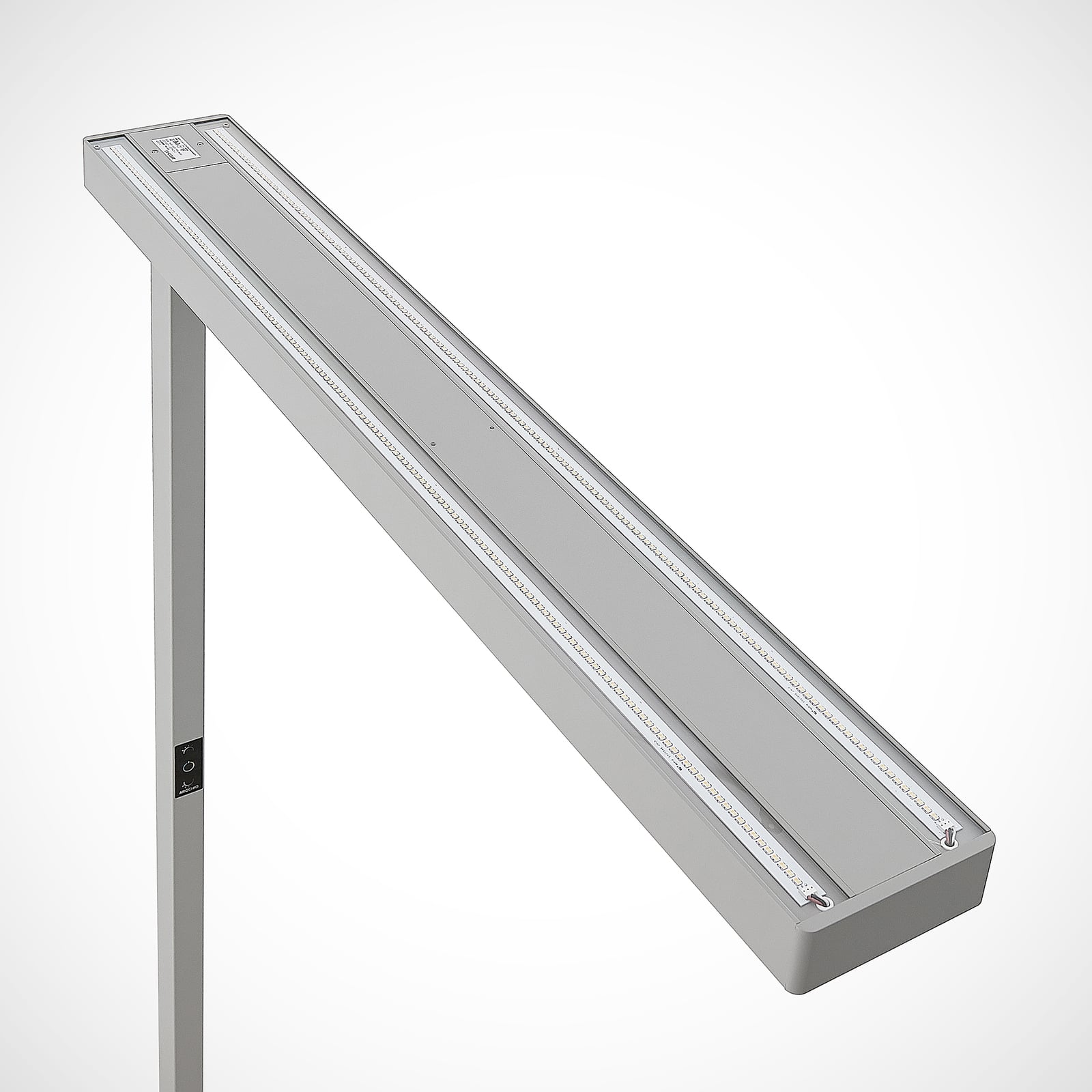 LED kontorgulvlampe Susi dimbar CCT sølv 150W sensor U-formet fot