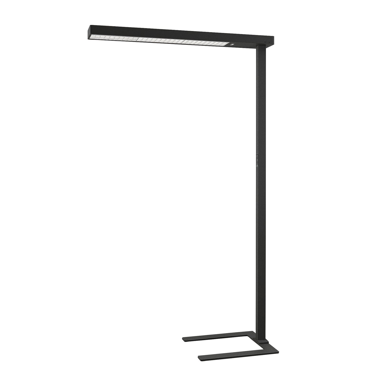 LED kontorgulvlampe Susi svart montert ved skrivebord