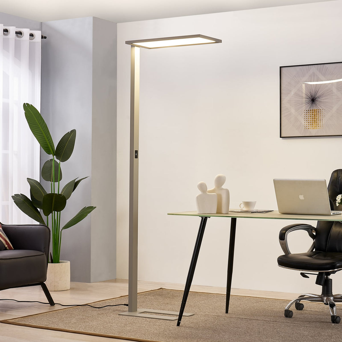 LED kontorgulvlampe Taronis dimbar 4000K sølv 195 cm forfra