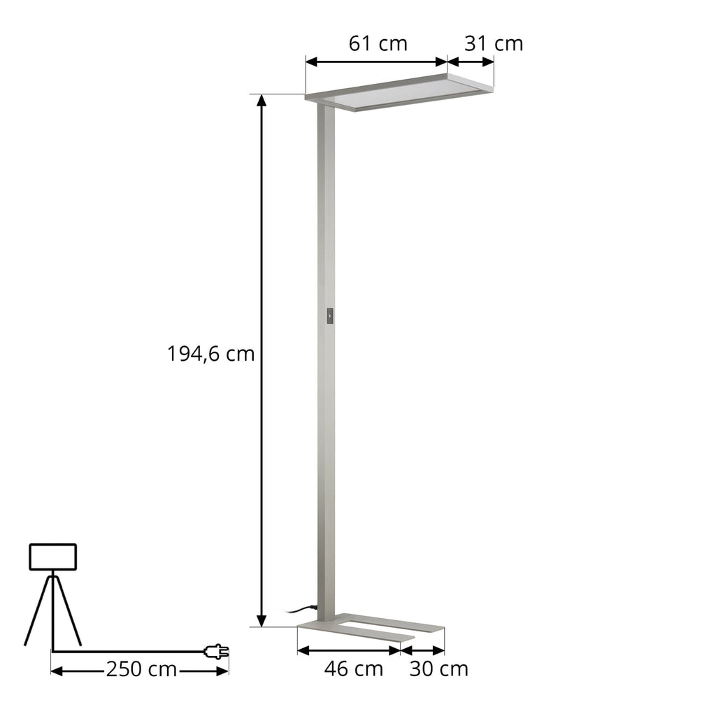 LED kontorgulvlampe Taronis dimbar 4000K sølv 195 cm montert ved skrivebord
