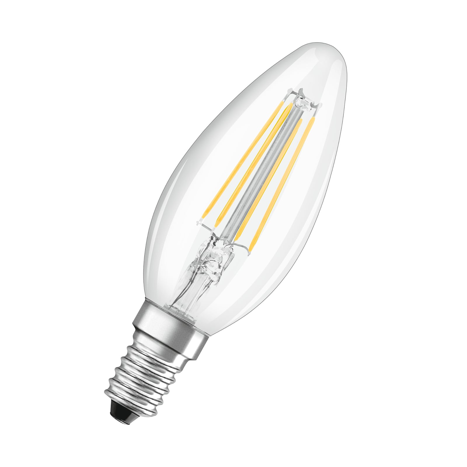 LED kronelys filamentpære E14 2,9W 2700K dimbar klar OSRAM forfra