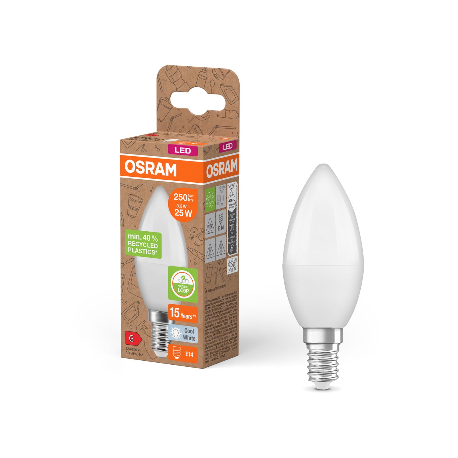 LED kronelysform E14 3,3W 4000K nøytralhvit matt - OSRAM nærbilde