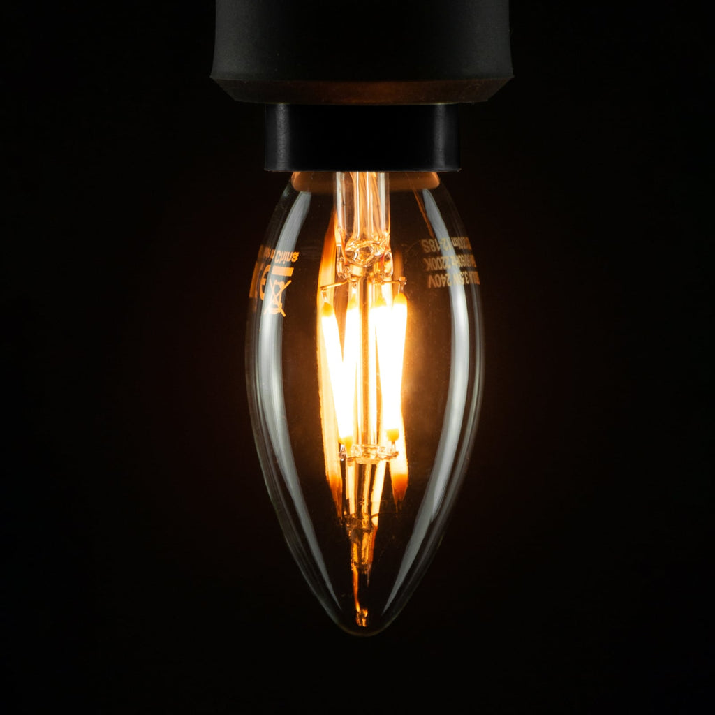 Detaljbilde av LED kronelysform E14 3W 2200K filament klar dimbar SEGULA