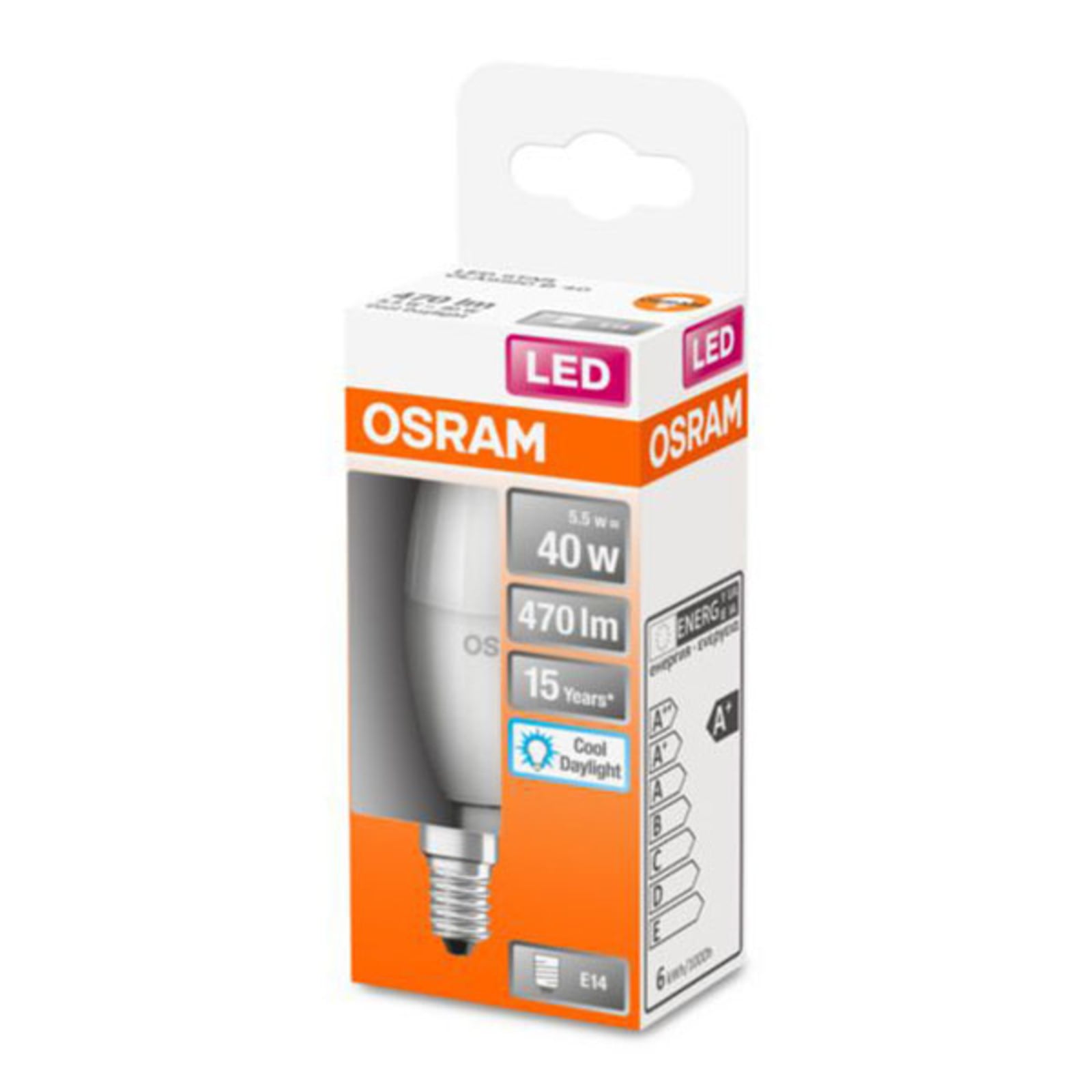 LED kronelysform E14 4,9W 6500K kaldhvit matt - OSRAM nærbilde