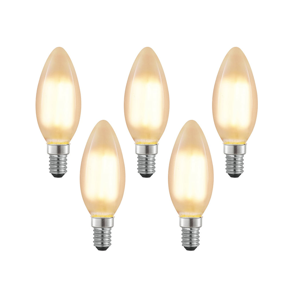 LED kronelysform E14 4W 2700K dimbar matt 5-pakning forfra