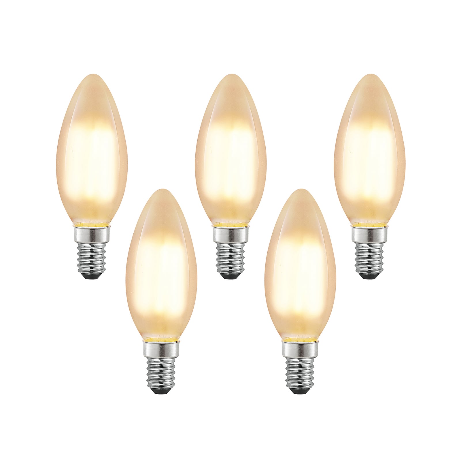 LED kronelysform E14 4W 2700K dimbar matt 5-pakning forfra
