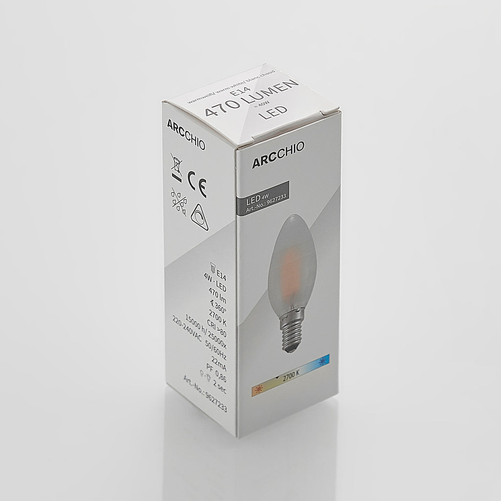 LED kronelysform E14 4W 2700K dimbar matt produktfoto