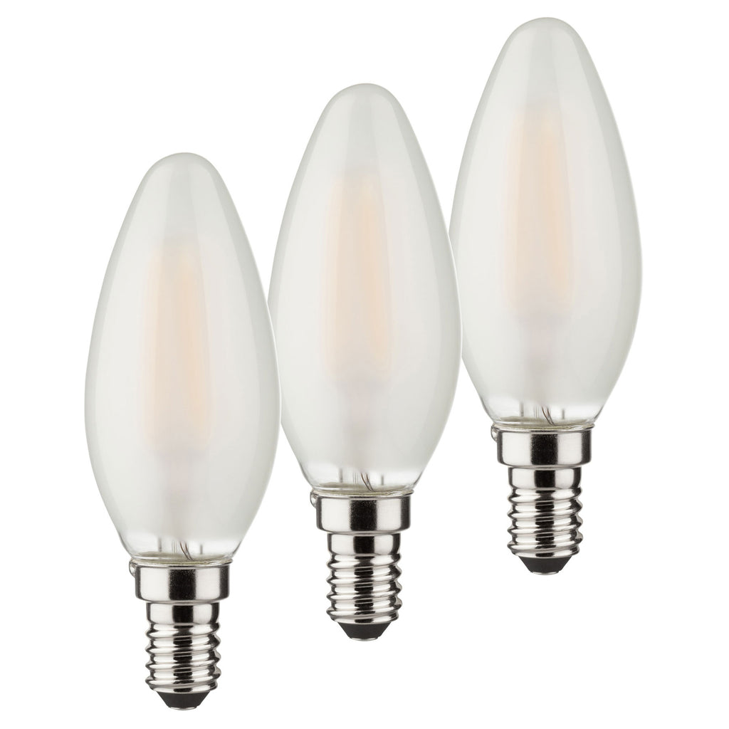 LED kronelysform E14 4W 2700K matt 3-pack forfra