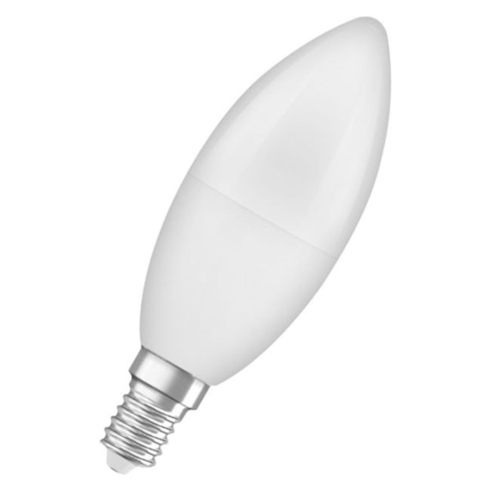 LED kronelysform E14 7,5W 2700K matt 806lm OSRAM sett forfra