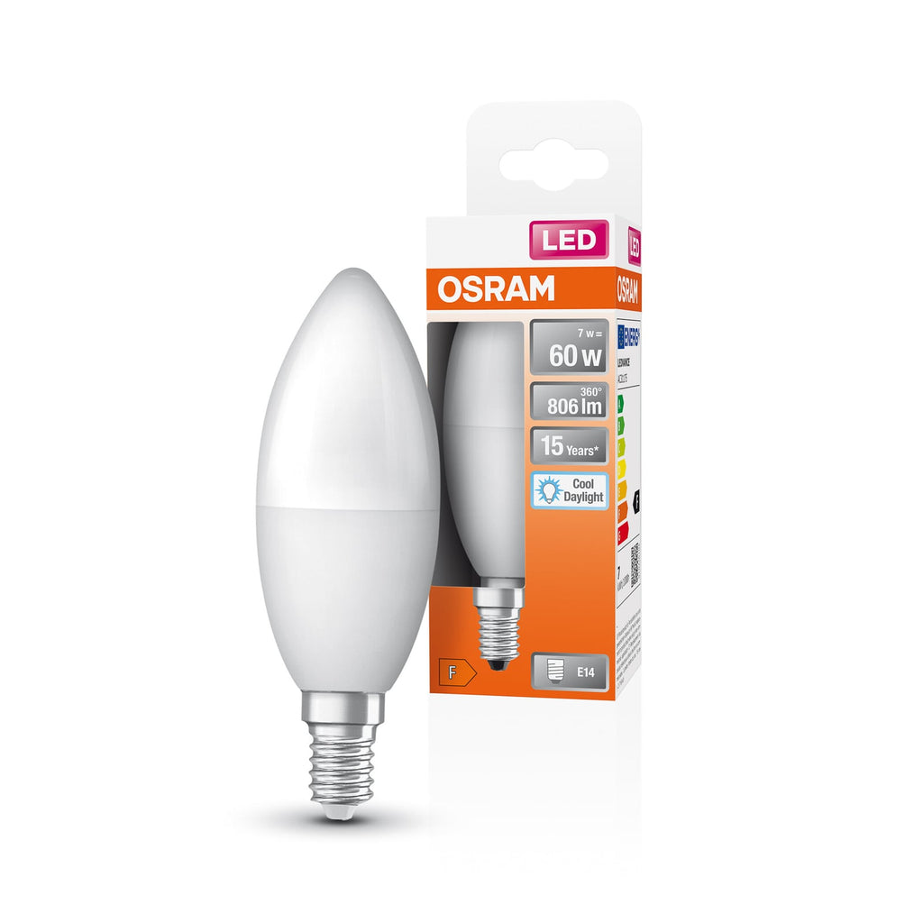 LED kronelysform E14 7,5W 6500K kaldhvit matt detalj