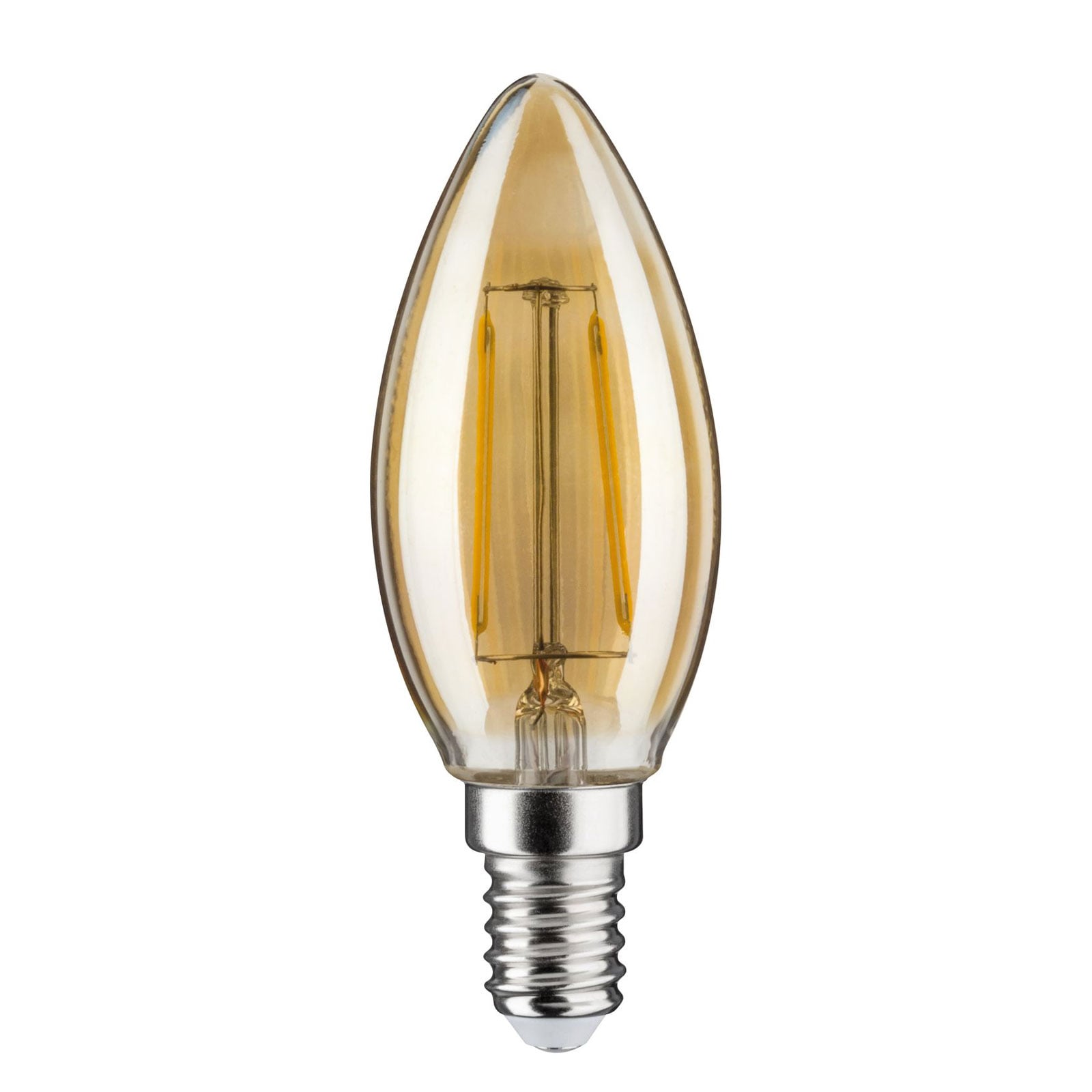 LED kronelysform filamentpære E14 4,7W 2500K gull dimbar - Paulmann bakside