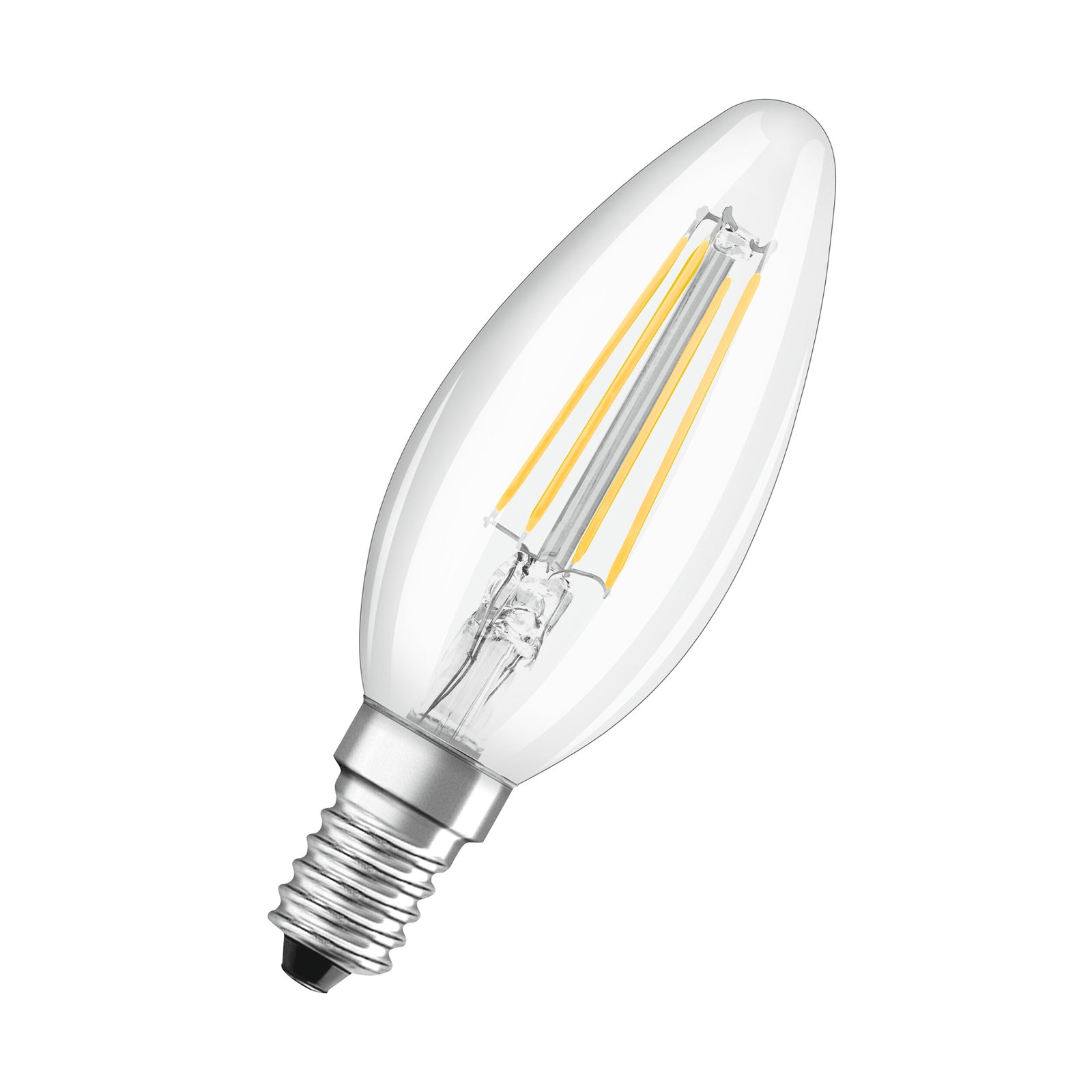 LED kronelysform filamentpære E14 2,5W 2700K klar - OSRAM forfra