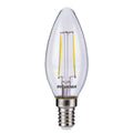 LED kronelysform filamentpære E14 2,5W klar 2700K - Sylvania forfra