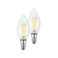 LED kronelysform filamentpære E14 4W 3000K klar 2-pk - Briloner forfra