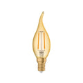 LED kronelysform vindstøt E14 2,5W 2400K gull filament fra Radium forfra