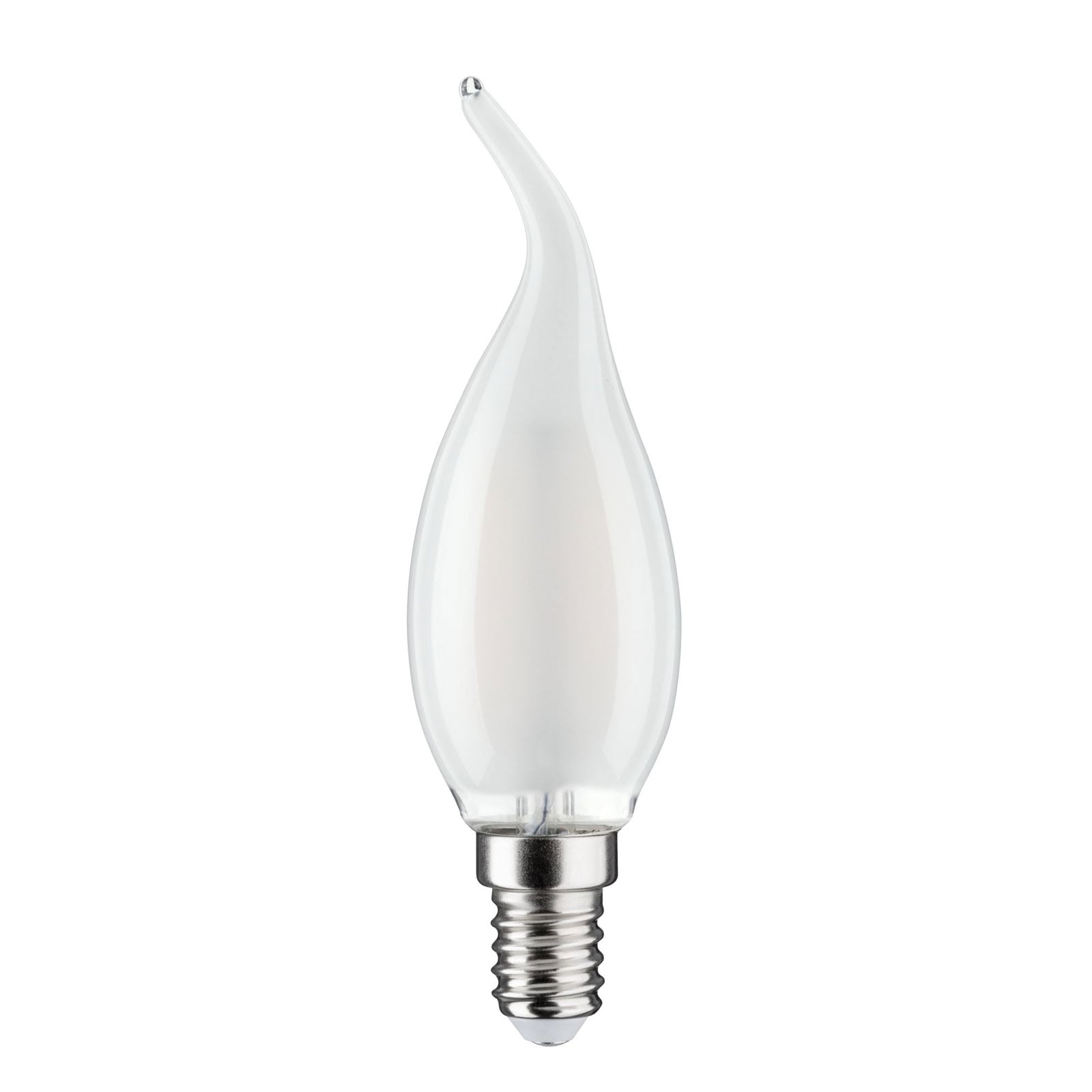 LED kronelysformet pære E14 2,6W 2700K satinert glass Paulmann bakside