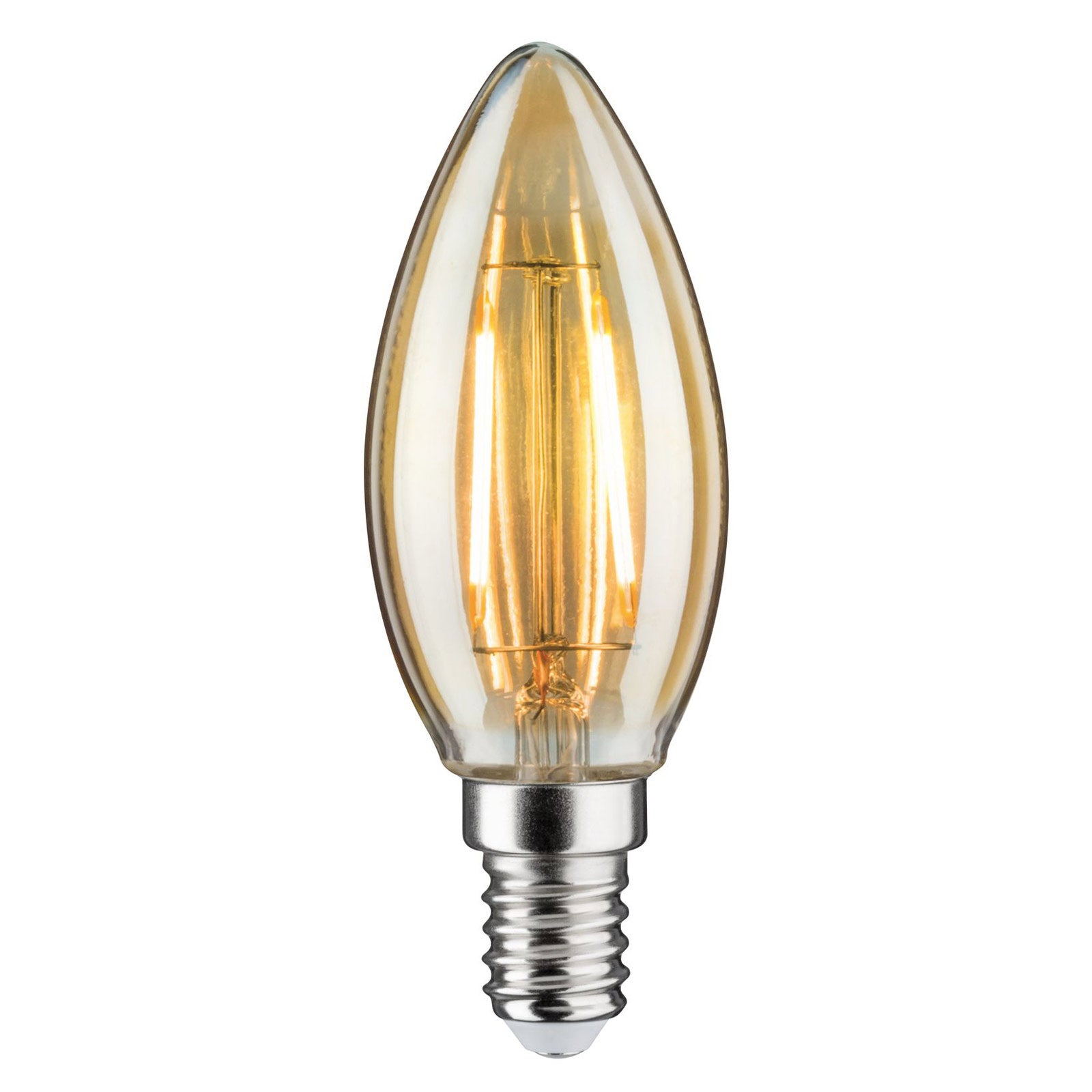 LED kronelysformet pære E14 2W 1900K gull 24V dimbar Paulmann forfra