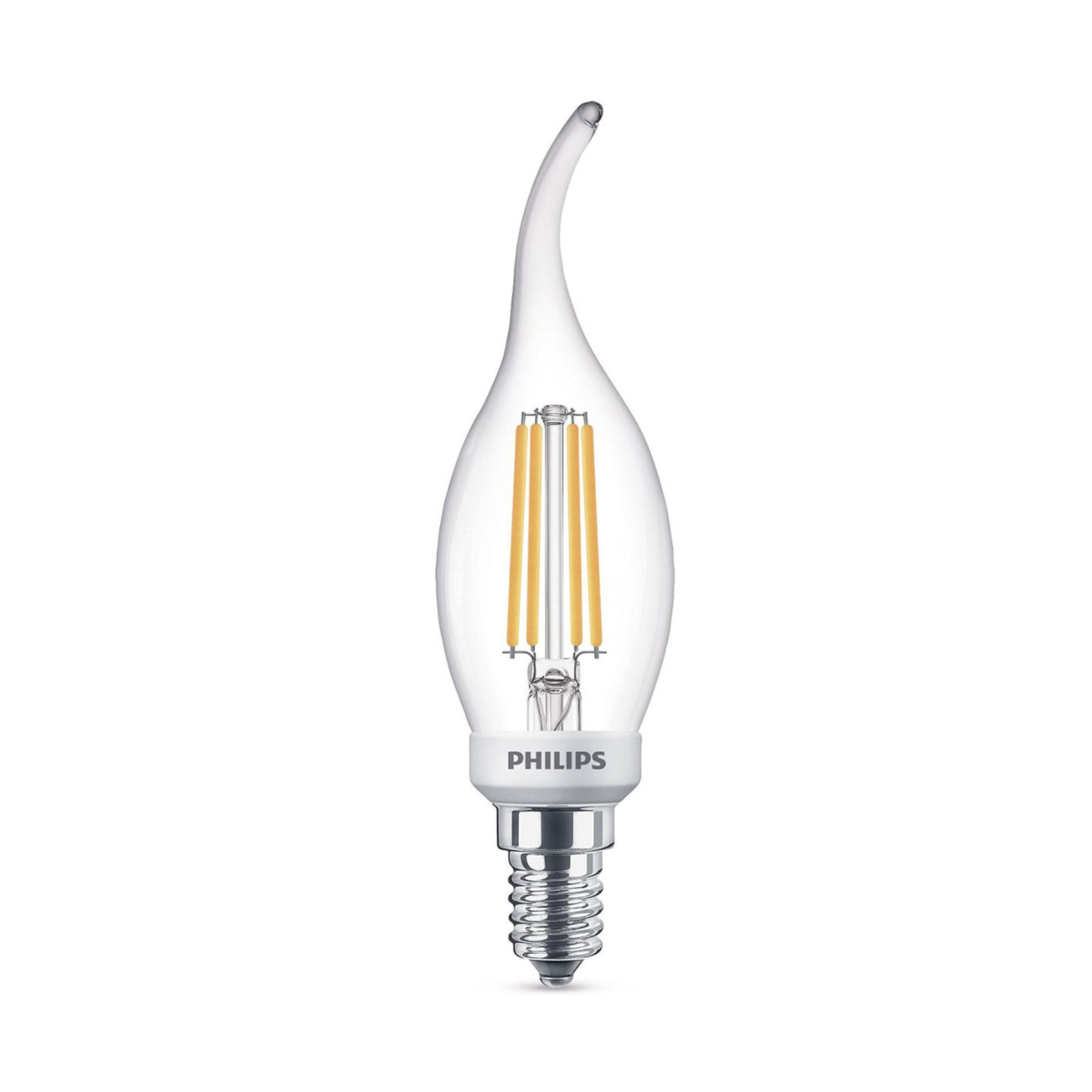 LED kronelysformet pære E14 3,4W 2700K dimbar klar Ra90 Philips forfra