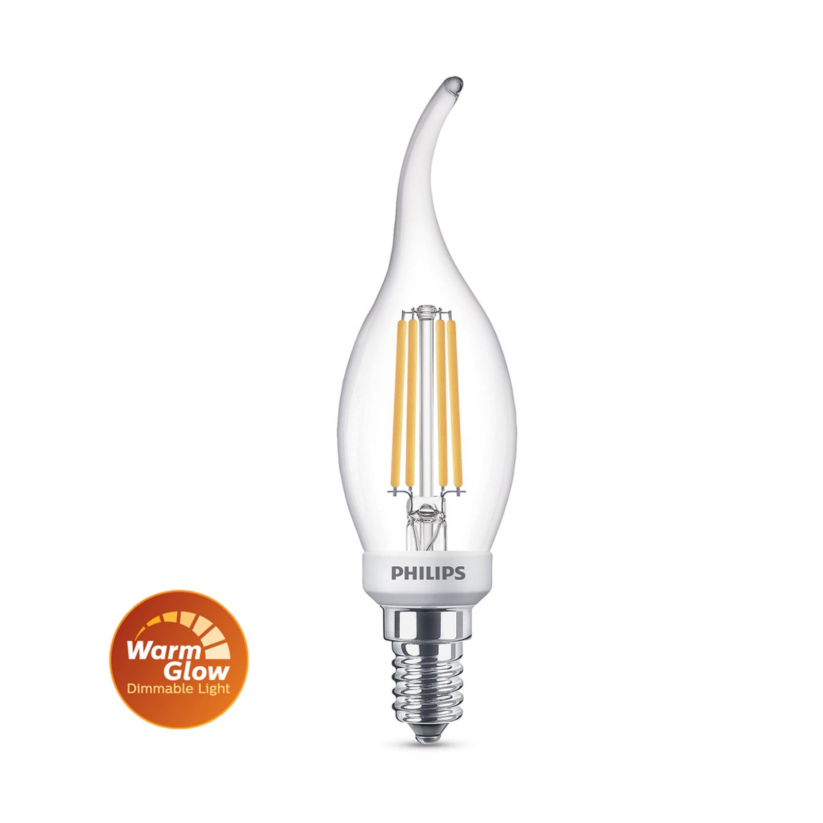 LED kronelysformet pære E14 3,4W 2700K dimbar klar Ra90 Philips detalj