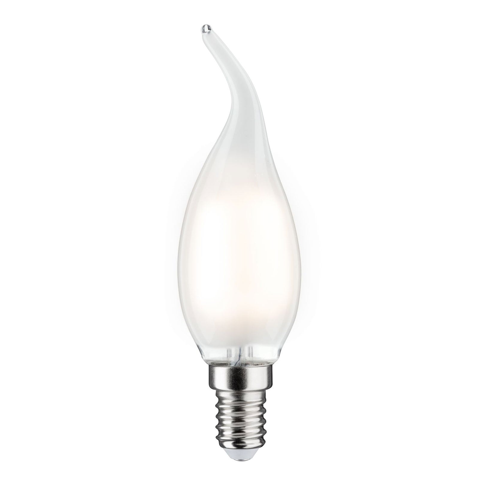 LED kronelysformet pære E14 4,8W 2700K dimbar satin forfra