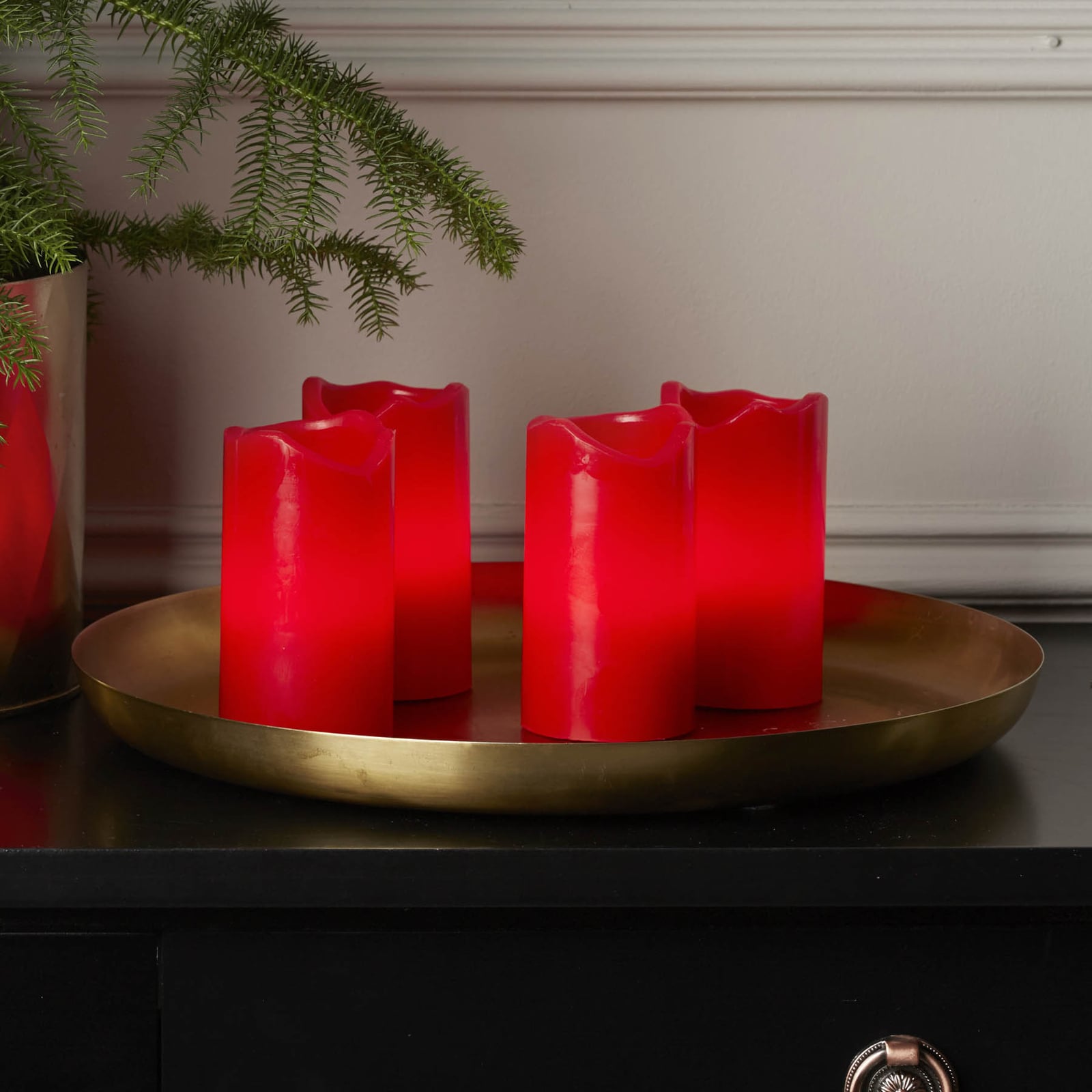 LED-kubbelys Candle 4-pakning rød med fjernkontroll bakside