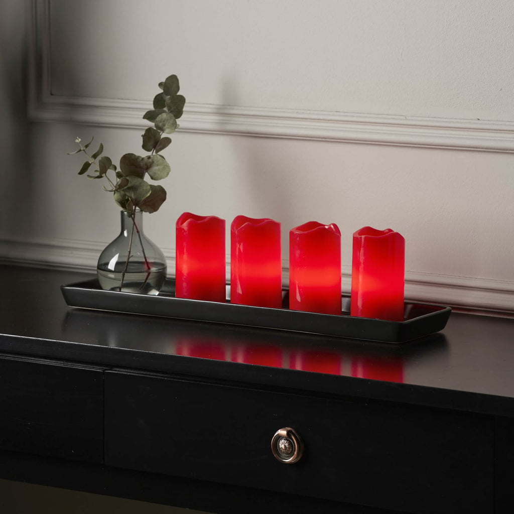 LED-kubbelys Candle 4-pakning rød med fjernkontroll detalj