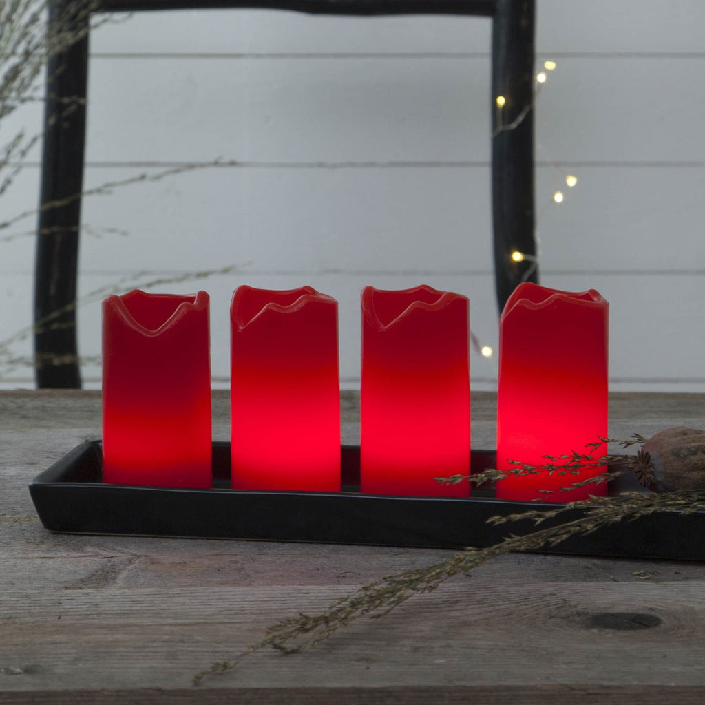 LED-kubbelys Candle 4-pakning rød med fjernkontroll montert