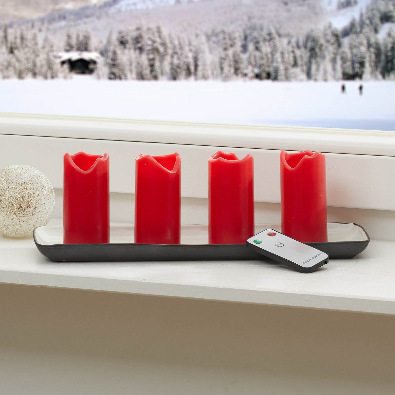 LED-kubbelys Candle 4-pakning rød med fjernkontroll nærbilde