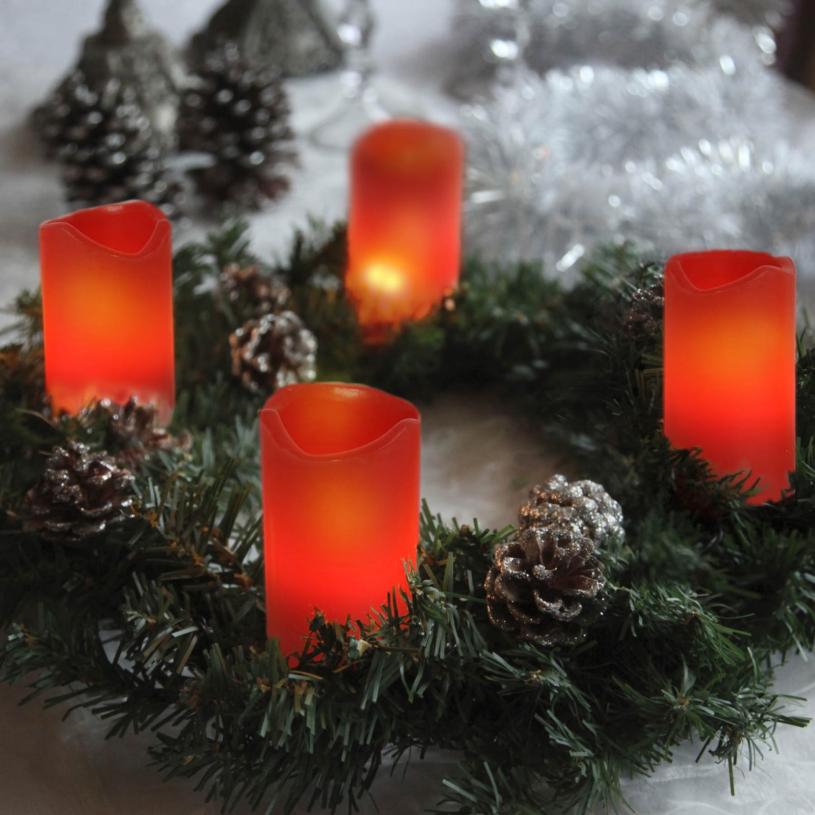 LED-kubbelys Candle 4-pakning rød med fjernkontroll med batterier
