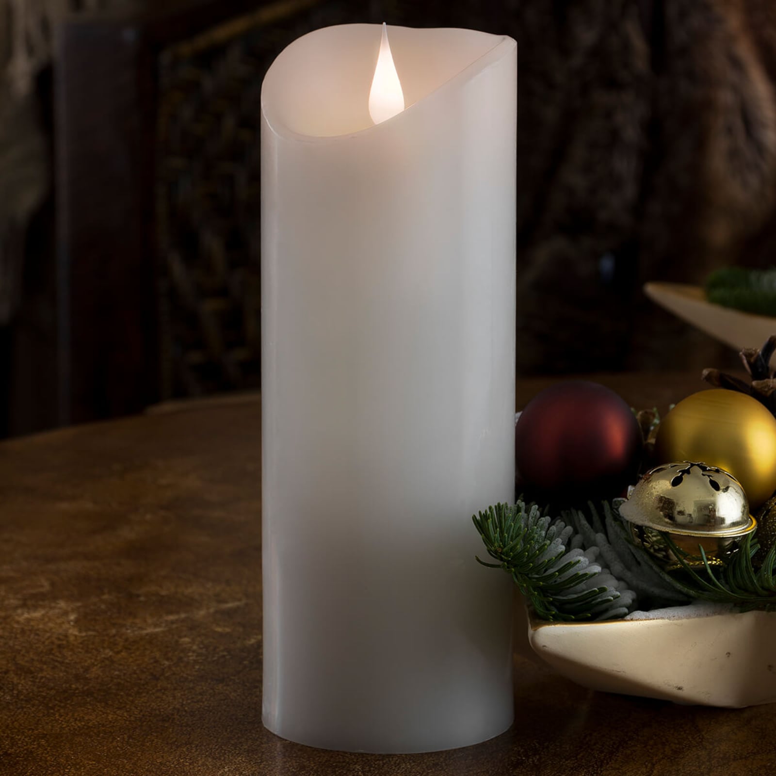 LED-kubbelys ekte voks hvit 3D-flamme 20,5 cm timer forfra