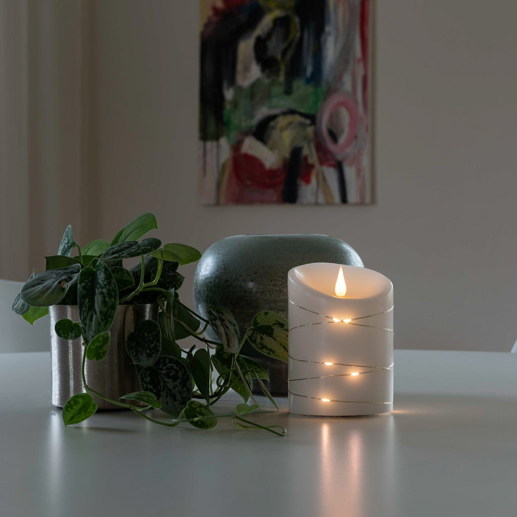 LED-kubbelys ekte voks hvit med timer 14 cm bakside