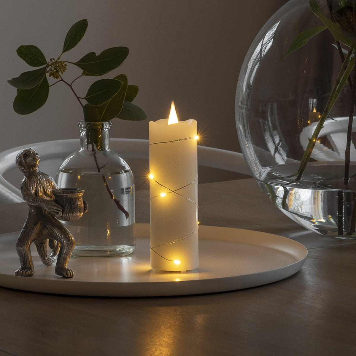 LED-kubbelys ekte voks hvit varmhvit 12,7 cm med timer forfra