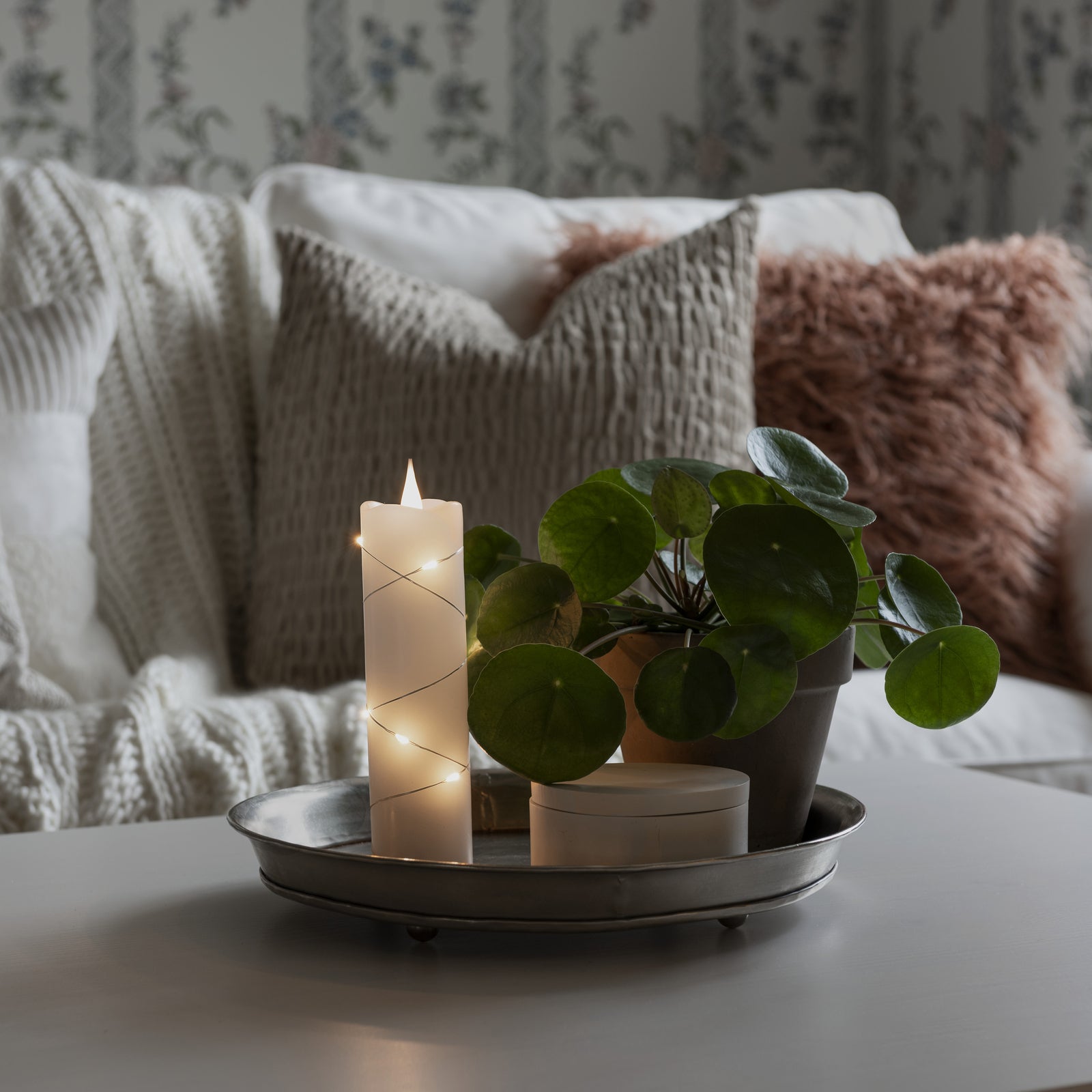 LED-kubbelys ekte voks hvit varmhvit 15,2 cm med timer timerfunksjon