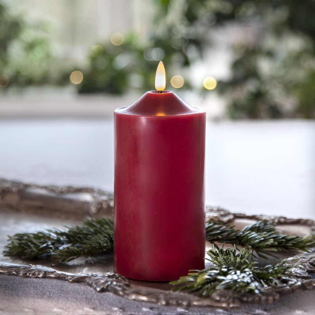 LED-kubbelys Flamme mørkerød ekte voks 17 cm detalj av overflate