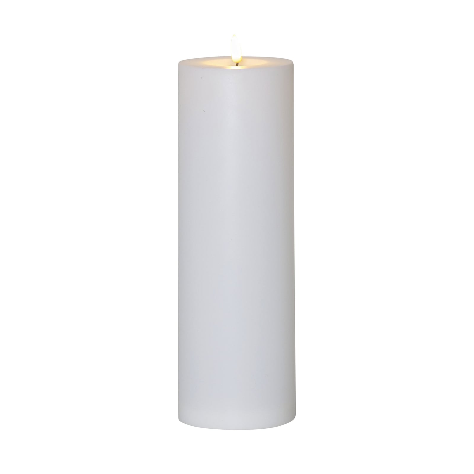 Detaljbilde av LED-kubbelys Flamme Rak hvit plast