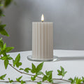 LED-kubbelys Flamme Stripe beige 15 cm ekte voks forfra