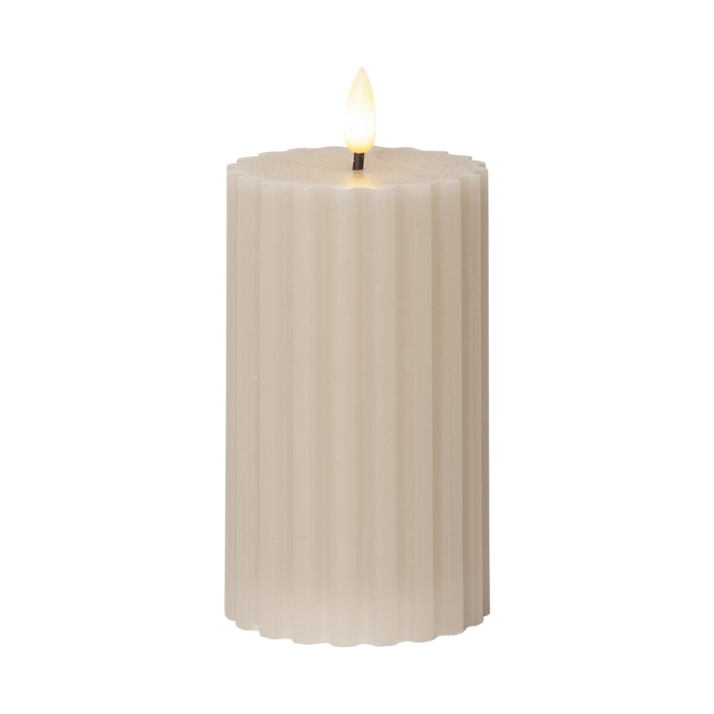 LED-kubbelys Flamme Stripe beige 15 cm ekte voks bakside
