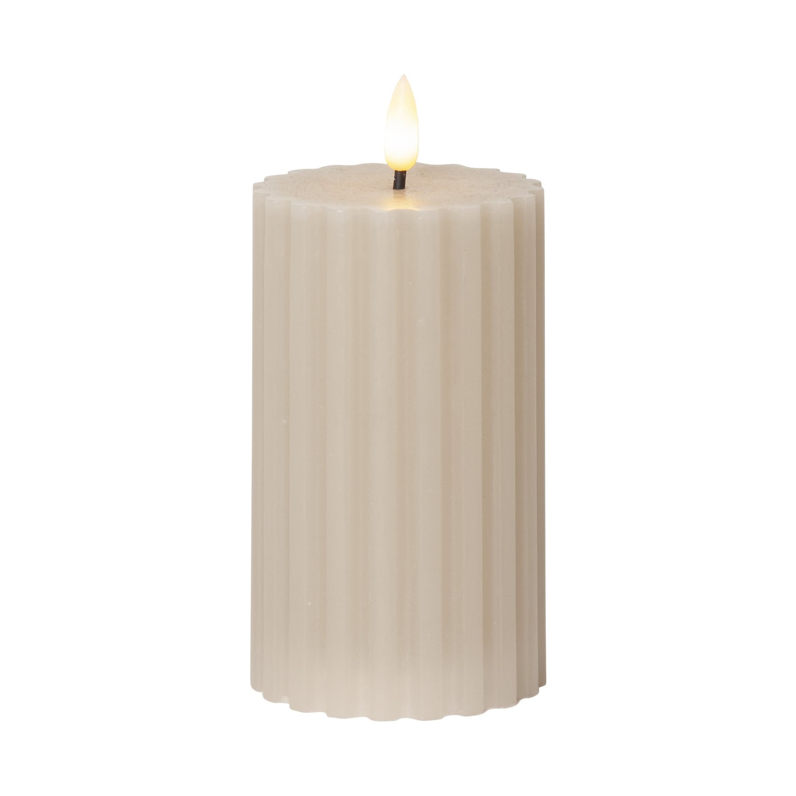 LED-kubbelys Flamme Stripe beige 15 cm ekte voks bakside