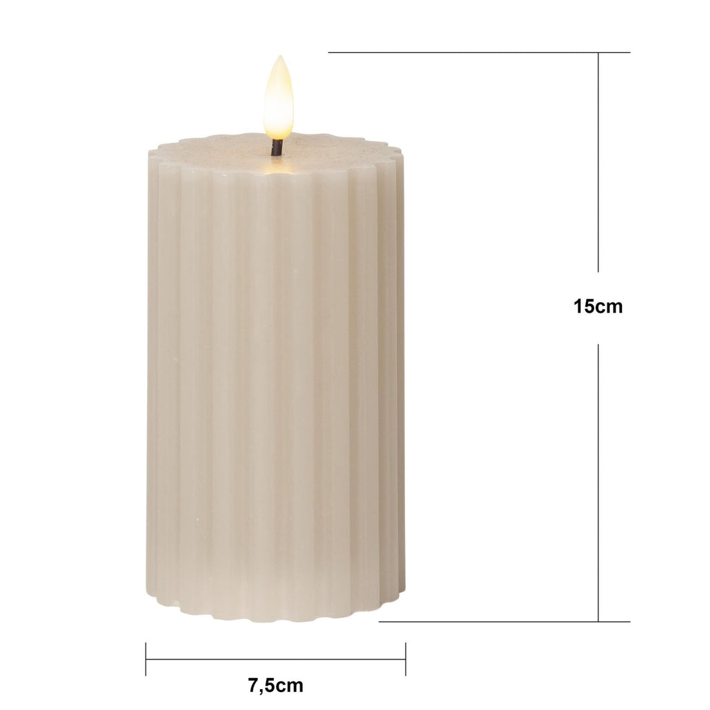 LED-kubbelys Flamme Stripe beige 15 cm ekte voks detalj