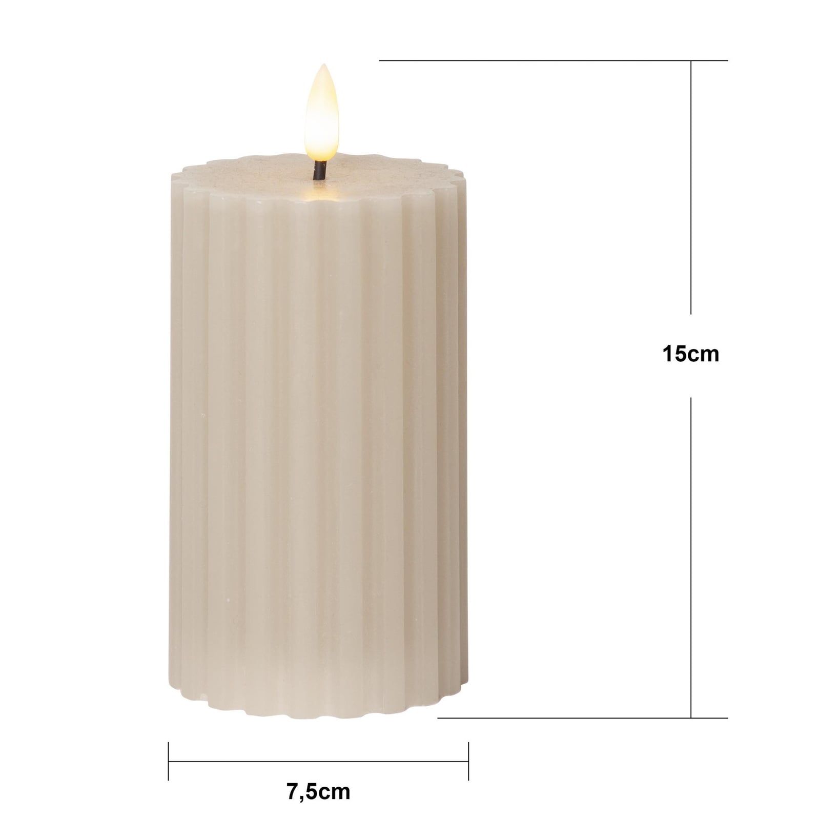 LED-kubbelys Flamme Stripe beige 15 cm ekte voks detalj