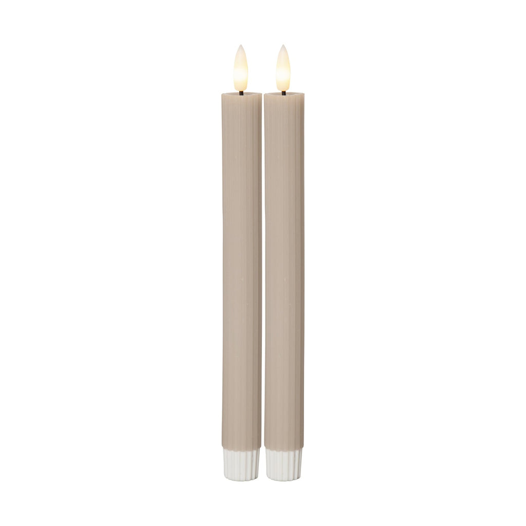 LED-kubbelys Flamme Stripe beige ekte voks 25 cm bakside