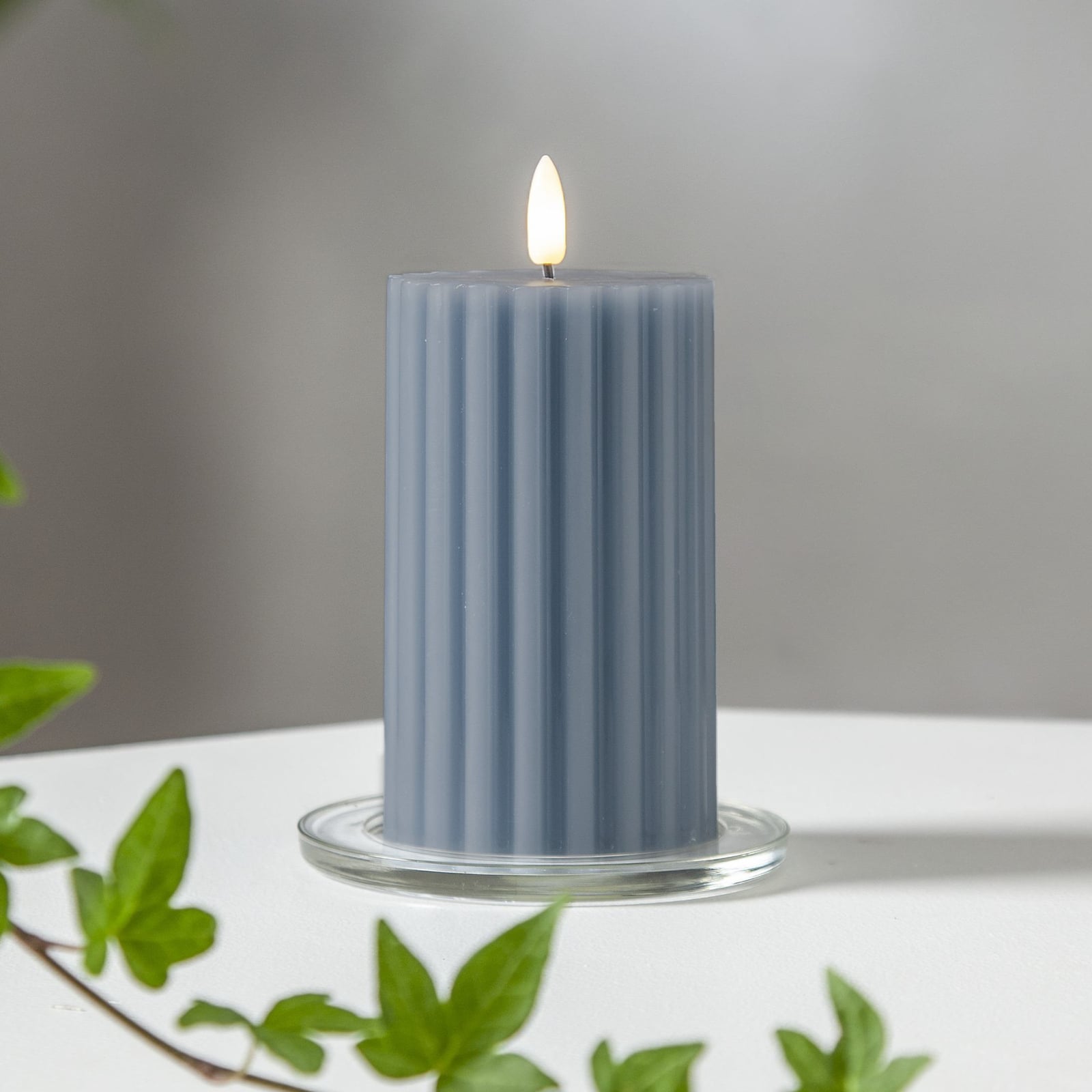 LED-kubbelys Flamme Stripe blå ekte voks forfra