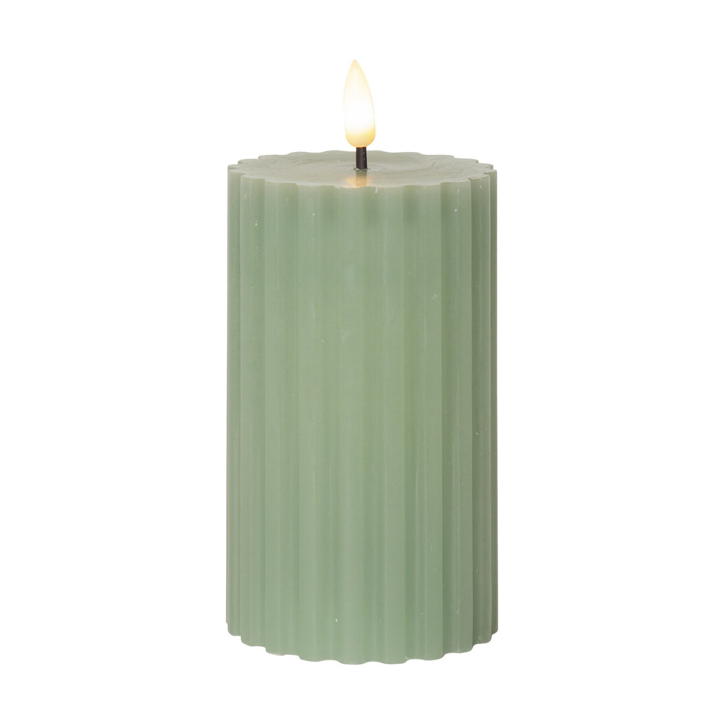 LED-kubbelys Flamme Stripe grønn ekte voks 15 cm bakside