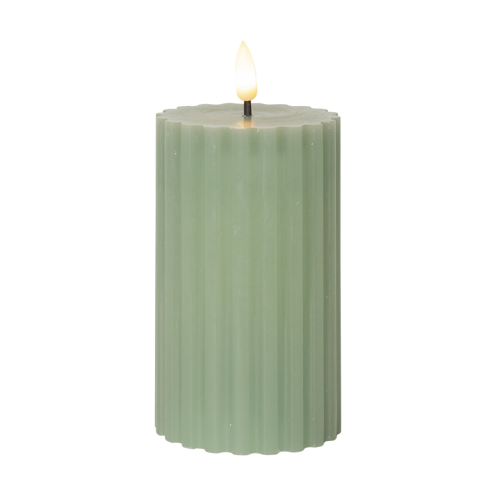 LED-kubbelys Flamme Stripe grønn ekte voks 15 cm bakside