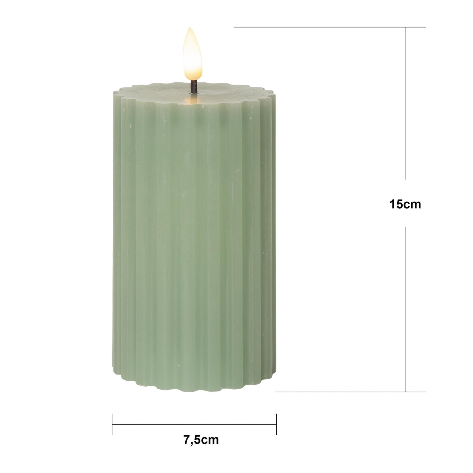 Detaljbilde av LED-kubbelys Flamme Stripe grønn ekte voks 15 cm