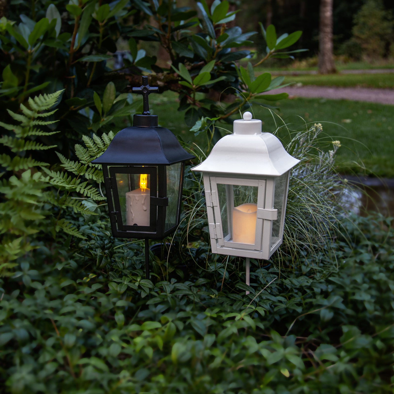 Montert LED-kubbelys Flamme Stripe grønn ekte voks 15 cm i dekorasjon