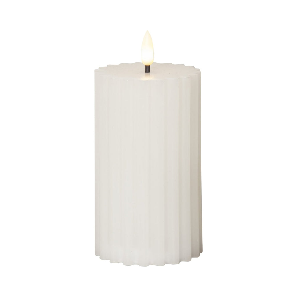 LED-kubbelys Flamme Stripe hvit ekte voks 15 cm bakside