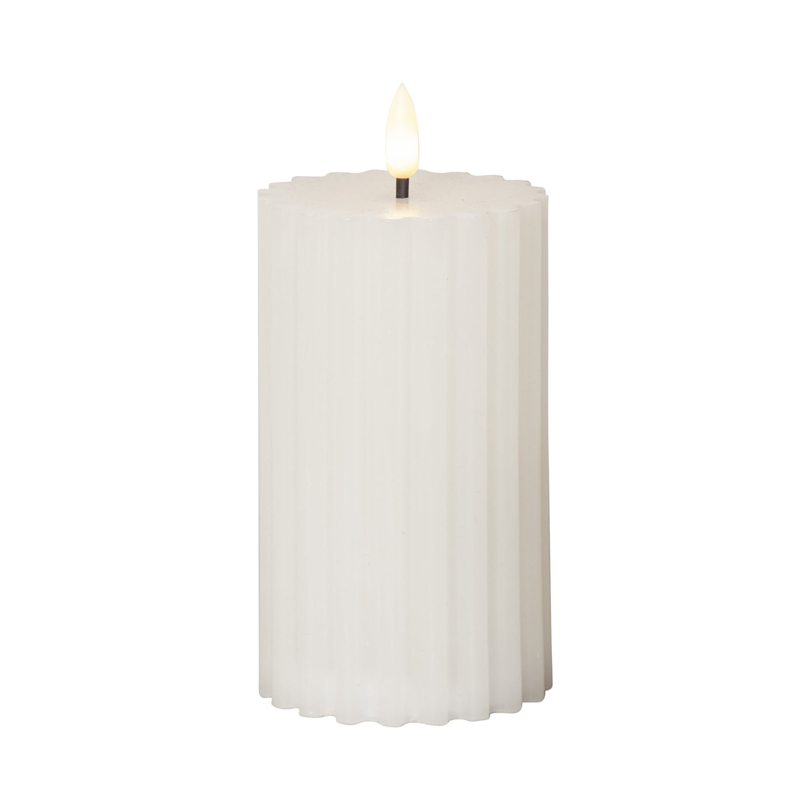 LED-kubbelys Flamme Stripe hvit ekte voks 15 cm bakside