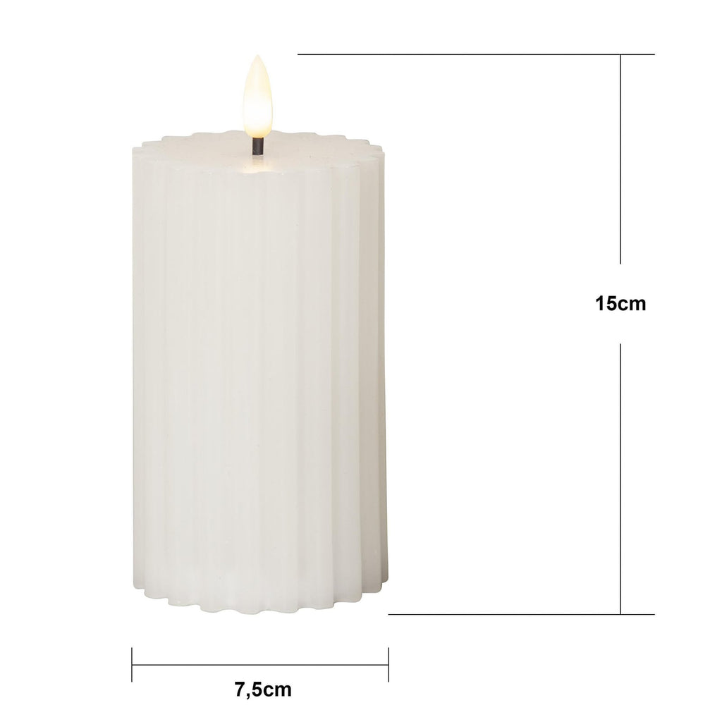 LED-kubbelys Flamme Stripe hvit ekte voks 15 cm detalj